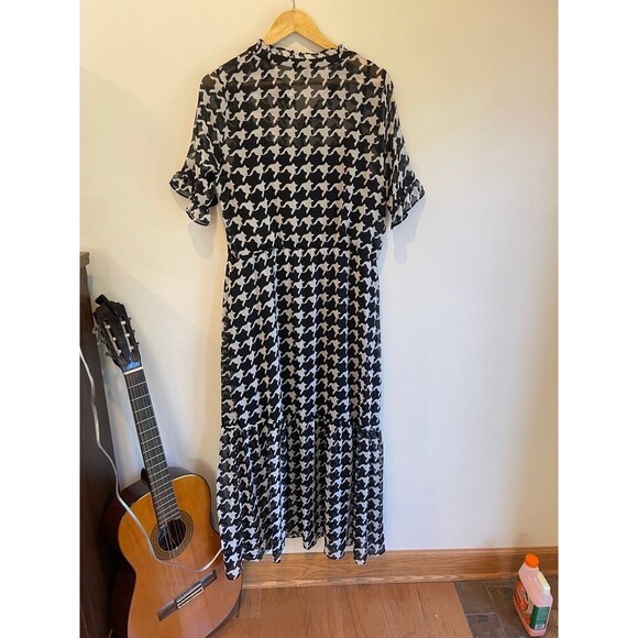 Kenzie Houndstooth Chiffon Lightweight Dress Size 14 - Picture 5 of 9